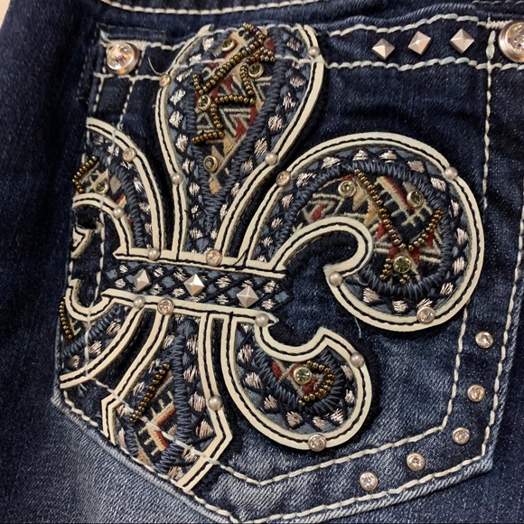 Miss Me Fleur de lis Dark Hailey Skinny Jeans 28 - Picture 9 of 11